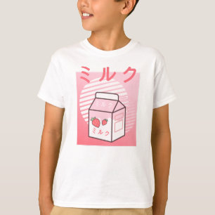 Süße Kuh Retro Japanischer Erdbeermilchshake T-Shirt