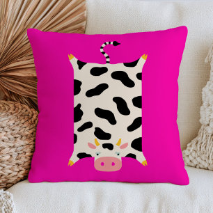 Süße Kuh-Teppich-Illustration Funky Farmtier Rosa  Kissen