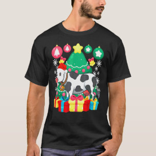Süße Kuh Weihnachtsbaum Lichter Santa Hut Xmas Kat T-Shirt