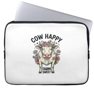 Süße Kuhliebhaber Vintage-Blumen-Farmtier-Kunst (3 Laptopschutzhülle