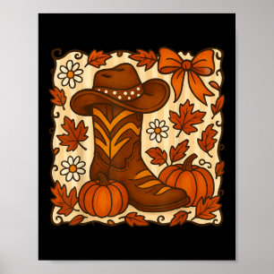 Süße Kürbis-Cowgirl-Stiefel Coquette-Bögen Western Poster