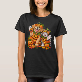 Süße Kürbis-Freunde Hund Katze Halloween  T-Shirt