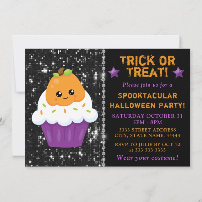 Süße Kürbis-Halloween-Cupcake-Party Einladung (Vorderseite)