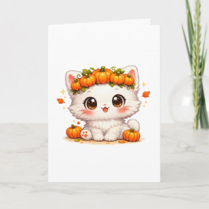 Süße Kürbiskrone-Kitty – Niedliche Herbstkatze Karte