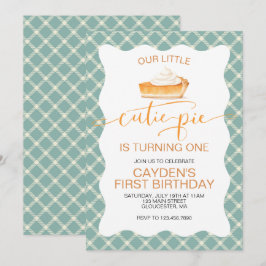 Süsse Kürbiskuchen Herbst kariert Erster Geburtsta Einladung