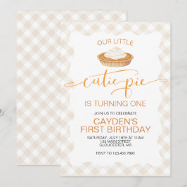 Süsse Kürbiskuchen Herbst kariert Erster Geburtsta Einladung