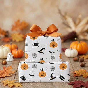 Süße Kürbisse, Spinnen und Fledermäuse Halloween Geschenkpapier