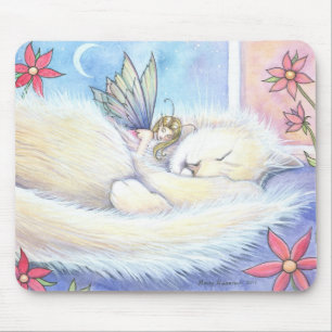 Süße kuschelende Katze und Feen-Mauspad Mousepad