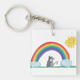 Süße kuschelnde Katzen unter Regenbogen und Sonne Schlüsselanhänger