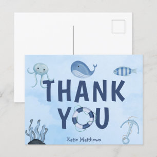 Süße Küsten-Baby-Party Ozean-Tiere Danke Postkarte
