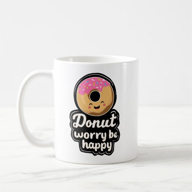 Süße lächelnde Donut-Illustration – „Donut Worry B Kaffeetasse (Links)