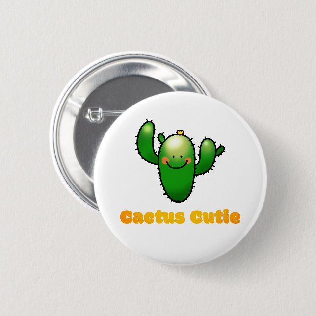 Süße lächelnde Kaktus-Illustration Button (Vorne & Hinten)