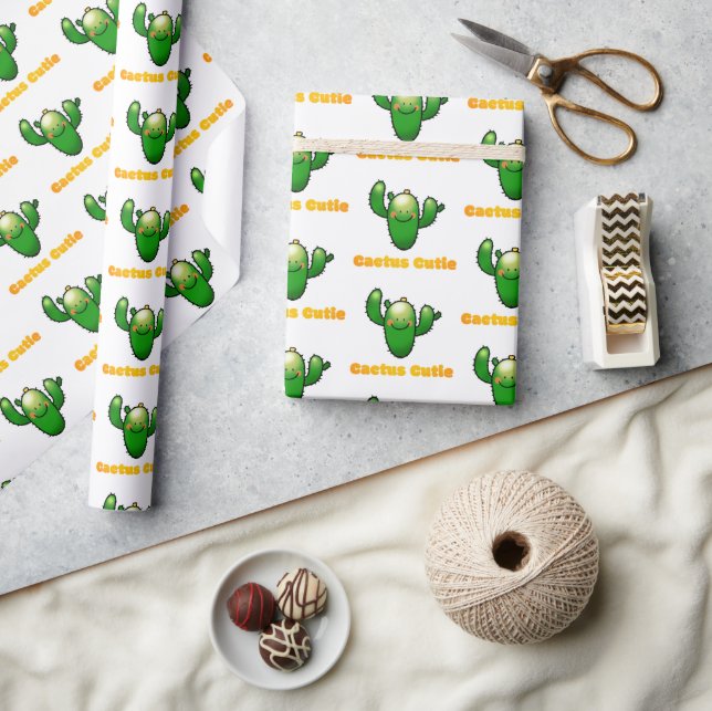 Süße lächelnde Kaktus-Illustration Geschenkpapier (Kunsthandwerk)