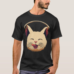 Süße lächelnde Katze mit Kopfhörern  Musikalische  T-Shirt