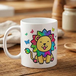 Süße lächelnde Kawaii-Löwe mit Schmetterlingen Car Kaffeetasse