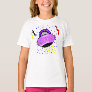 Süße lächelnde rosa lila Blütenblätter Raumschiff T-Shirt