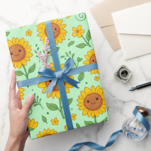Süße lächelnde Sonnenblumen-Nahtlosmuster Geschenkpapier