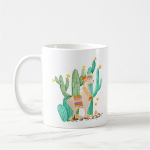Süße Lama in einer gelben blühenden Kaktusgarten-S Kaffeetasse