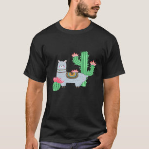 Süße Lama mit blühendem Kaktus Alpaka und Lama T-Shirt