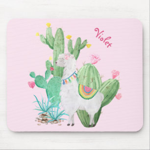 Süße Lama und Kaktus Aquarell - Pastellrosa Mousepad