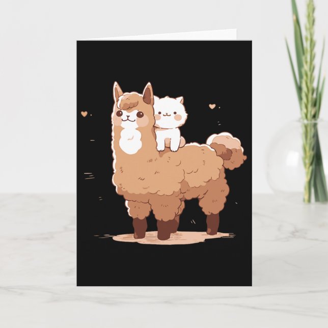 Süße Lama und Katze  Karte (Vorderseite)