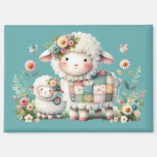 Süße Lämmer mit floralen und Patchwork-Akzente Magnet