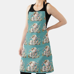 Süße Lämmer mit floralen und Patchwork-Akzente Schürze