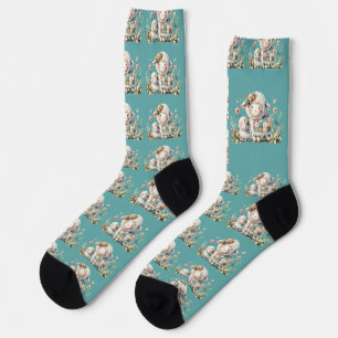 Süße Lämmer mit floralen und Patchwork-Akzente Socken