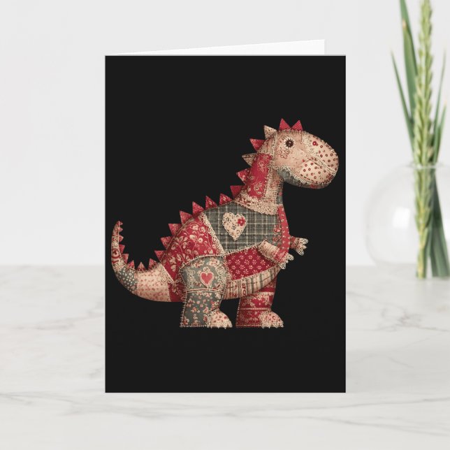 Süße Land-Dinosaurier-Patchwork-Herzen Valentinsta Karte (Vorderseite)