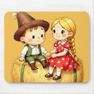 Süße Landkinder auf einem Heuballen – rustikale Ca Mousepad
