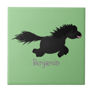 Süße laufende Shetlandpony-Cartoon-Illustration Fliese