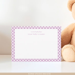 Süße Lavendel-Gingham-Baby-Nursery-Notizkarte Mitteilungskarte