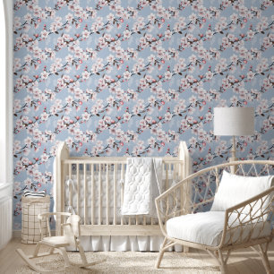 Süße Lebendige Blaue Rosa Kirschblüten Chic Floral Tapete