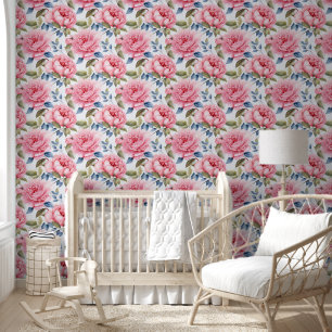 Süße lebendige rosa blaue Pfingstrosen Chic Floral Tapete