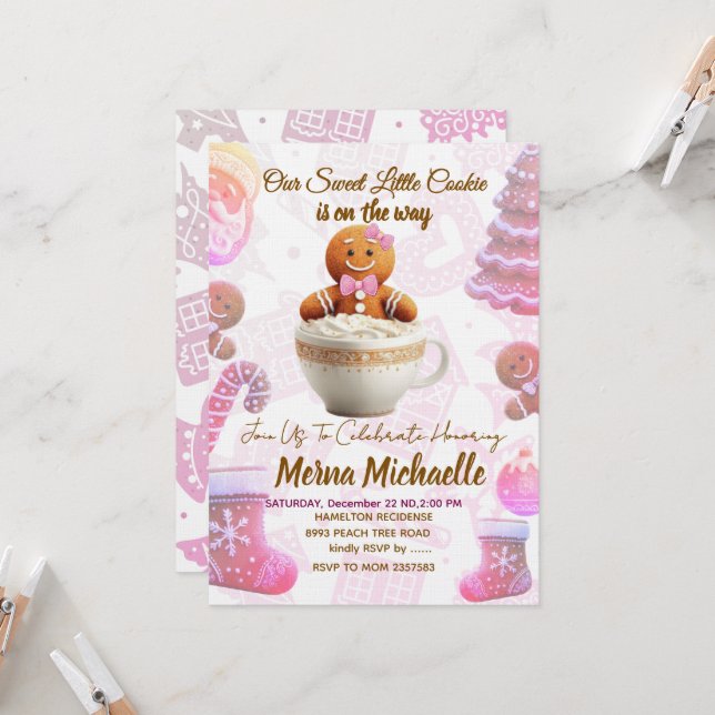 Süße Lebkuchen-Cookie-Baby-Shower-Einladung Einladung (Vorderseite/Rückseite Beispiel)