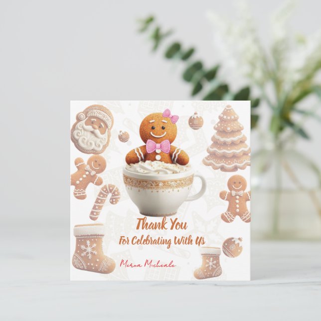 Süße Lebkuchen-Kinderparty Dankeskarte (Stehend Vorderseite)