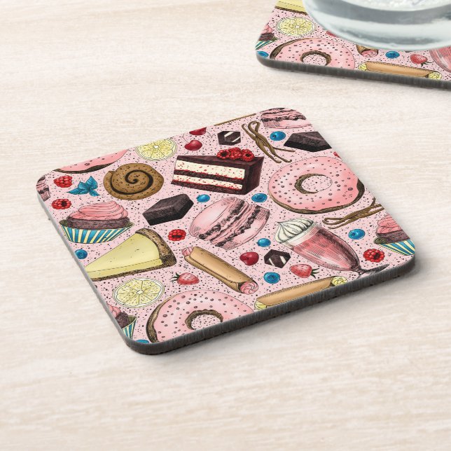 Süße Leckereien in Rosa Getränkeuntersetzer (Linke Seite)