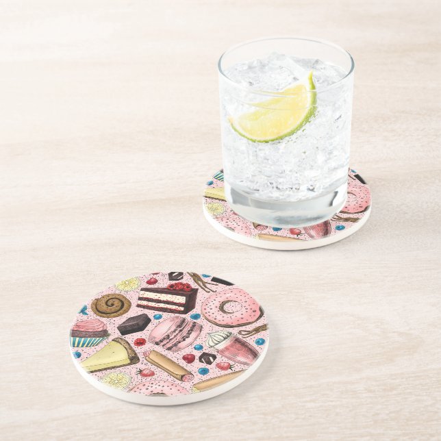 Süße Leckereien in Rosa Getränkeuntersetzer (Seite)