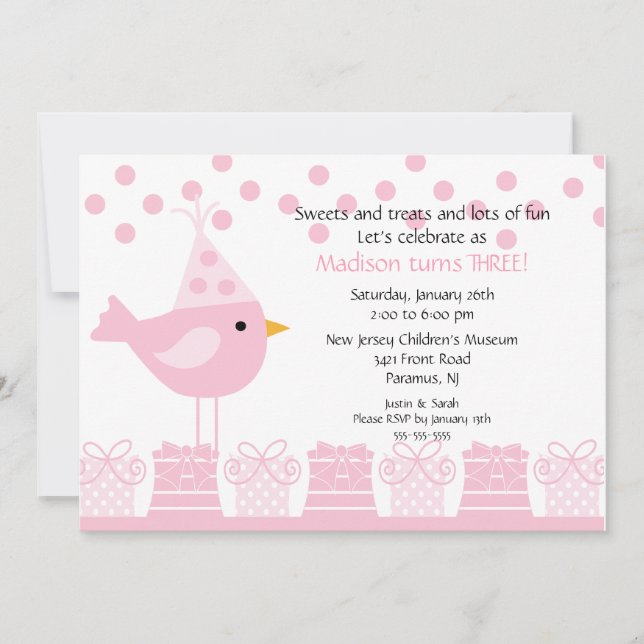 Süße Leckereienbirdie-Geburtstags-Einladung Einladung (Vorderseite)