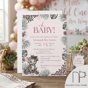 Süße Leopard Safari Mädchen Baby Shower Einladung
