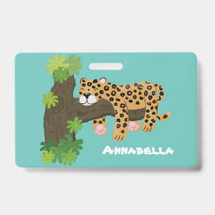 Süße Leopardin schläft im Baum, Cartoon-Illustrati Ausweis