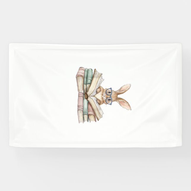 Süße Lesebunny-Brille Bücher Bücherwurm Leser T Banner (Horizontal)