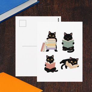Süße lesende Bücherwurm-Schwarzkater Postkarte