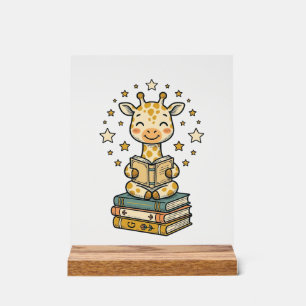 Süße lesende Giraffe Buchliebhaber Vintage-Shirt D Acrylschild