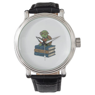 Süße lesende Schildkröte auf Büchern Vintage Vekto Armbanduhr