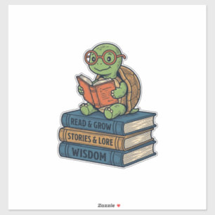 Süße lesende Schildkröte auf Büchern Vintage Vekto Aufkleber