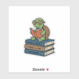 Süße lesende Schildkröte auf Büchern Vintage Vekto Aufkleber