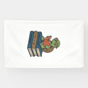 Süße lesende Schildkröte auf Büchern Vintage Vekto Banner