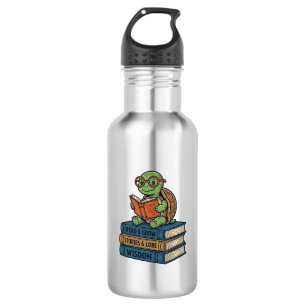 Süße lesende Schildkröte auf Büchern Vintage Vekto Edelstahlflasche
