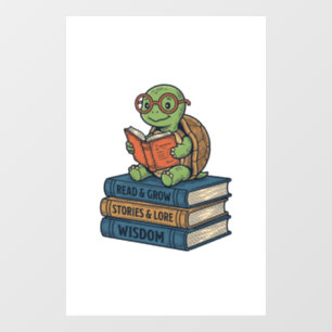 Süße lesende Schildkröte auf Büchern Vintage Vekto Fensteraufkleber